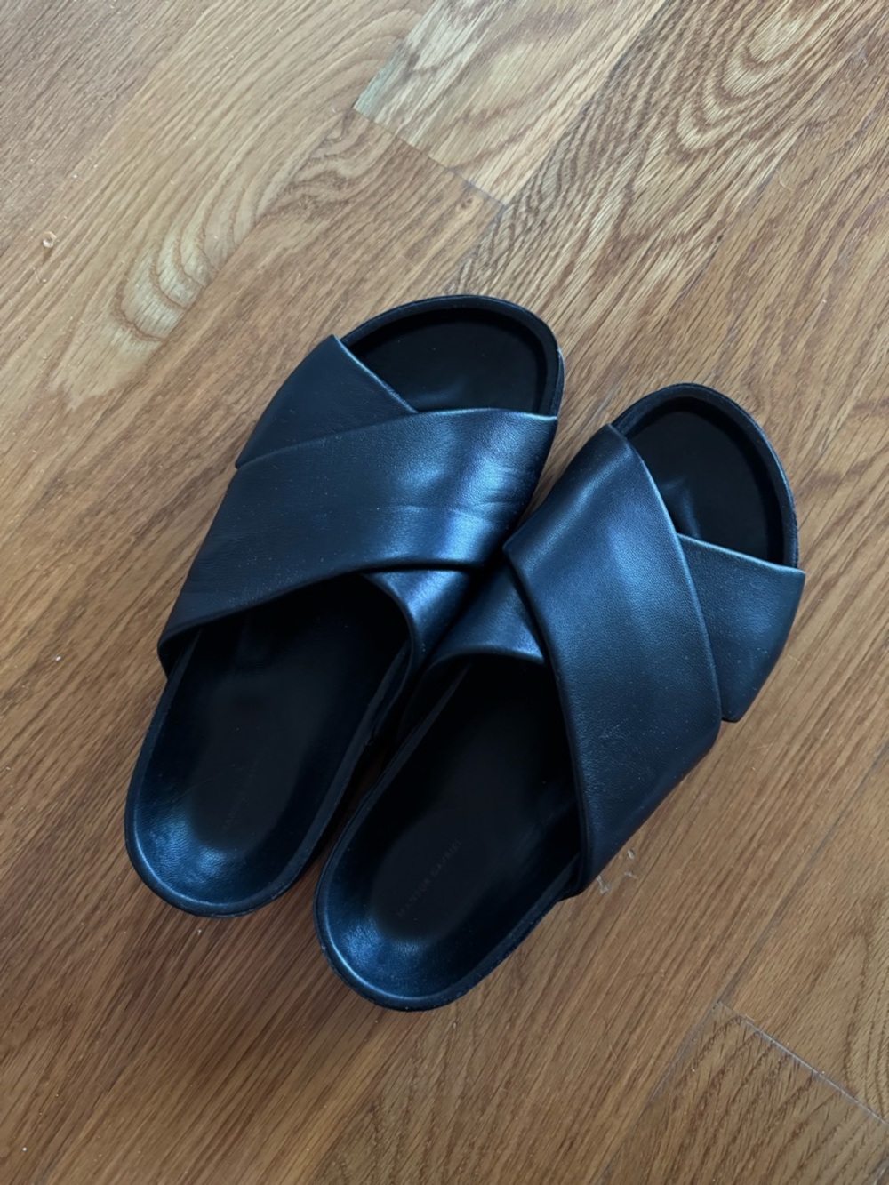 Mansur Gavriel Black Crisscross Slide Sandals